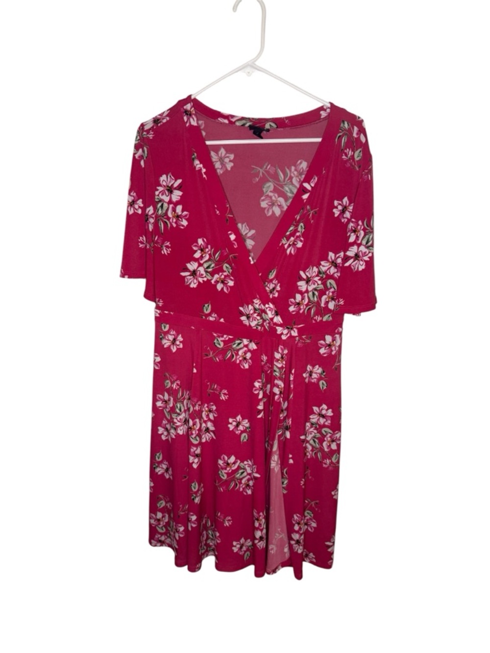 Torrid Fuchsia Pink Floral Faux Wrap Midi Dress - Size 1 (1X)